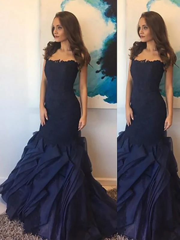 vintage evening dress-Mermaid Strapless Taffeta With Lace Sleeveless Floor-Length Dresses