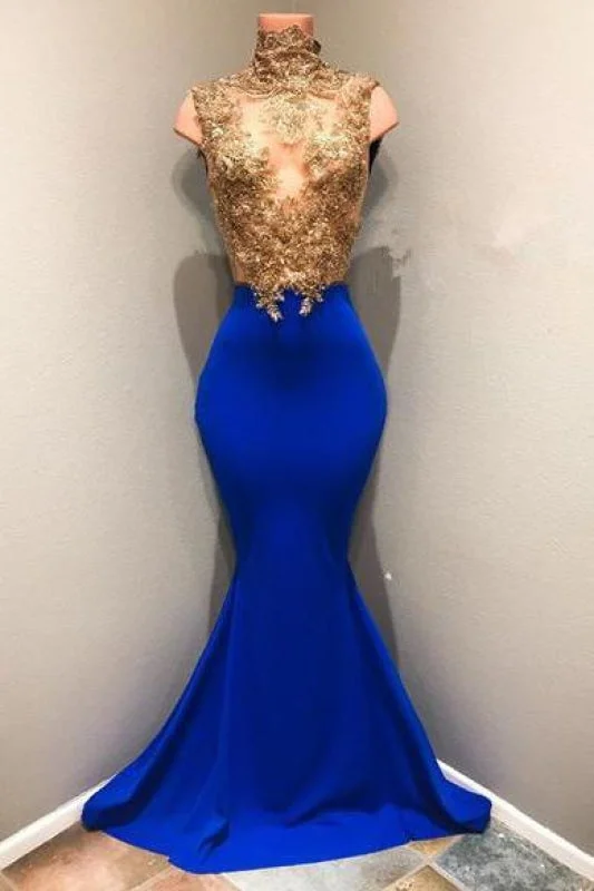 layered evening dress-Bridelily Royal-blue 2019 Prom Dress, 2019 Lace Appliques Evening Dress RM0