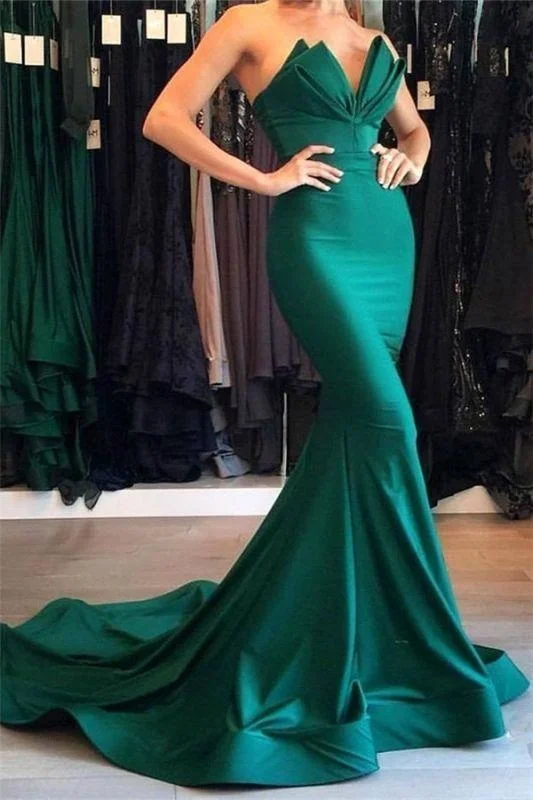 cocktail length evening dress-Bridelily Sexy Mermaid Strapless Green Prom Dresses 2019 Mermaid Simple Evening Gowns