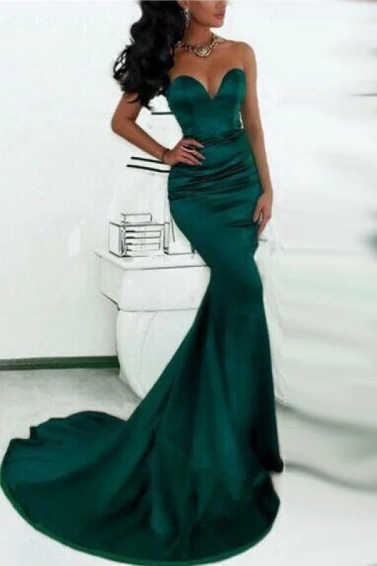 evening dress with crystals-Bridelily Simple Green Sweetheart Mermaid Evening Dress Cheap Custom Made Formal Party Dresses