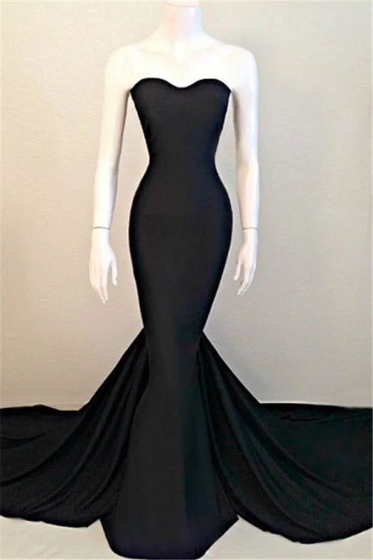 evening dress with sequins-Bridelily Sweetheart Black Mermaid 2019 Evening Dresses Sexy Simple Court Train Party Dresses TB0024