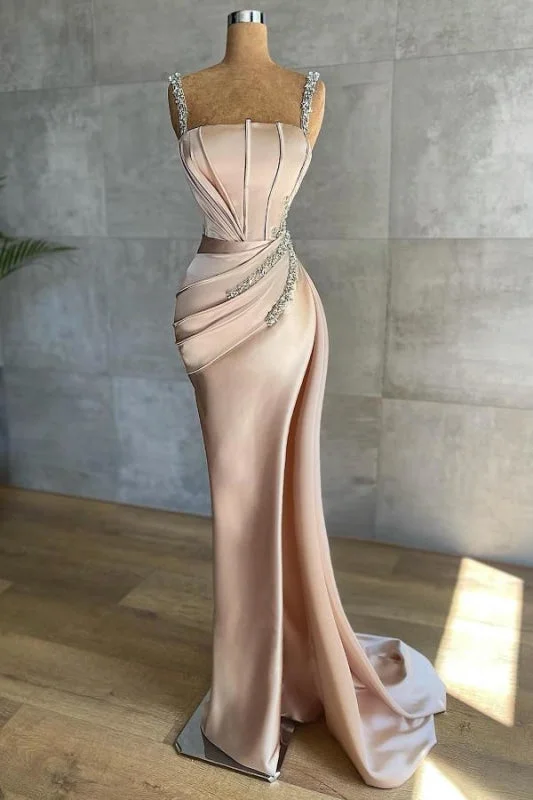 evening dress with belt-Champagne glitter evening dresses floor-length Prom Dress