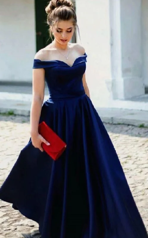 evening dress with ruffles-Dark Royal Blue Prom Dresses Off the Shoulder