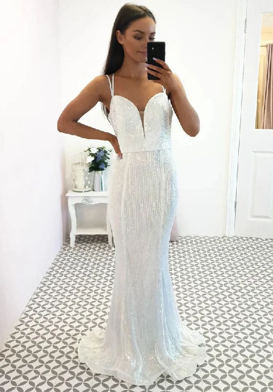 modern evening dress-Double Spaghetti Straps Prom Dresses