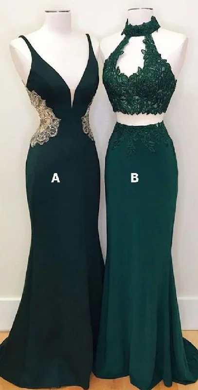 deep V-neck evening dress-Dusty Green Prom Dresses Evening Gown NY99