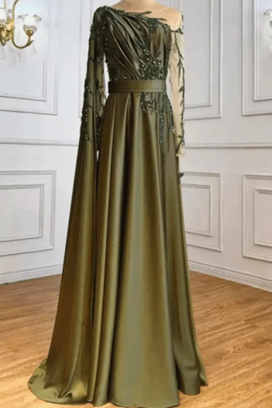 glitter evening dress-Elegant One Shoulder Satin Evening Dress with Sweep Cape