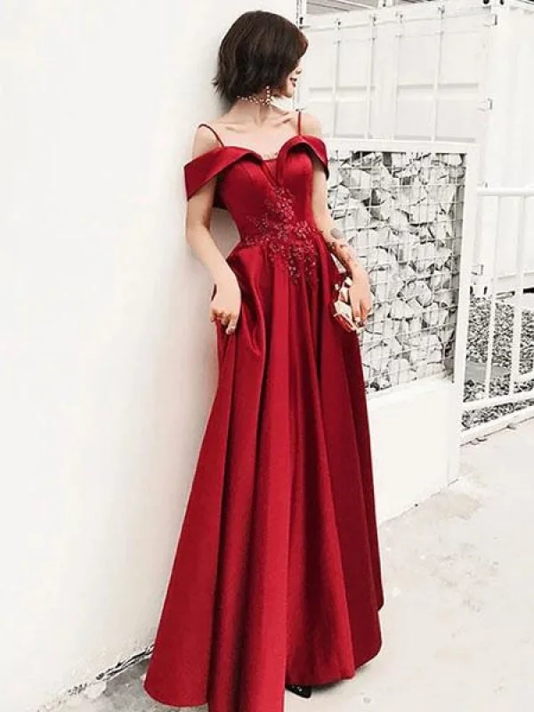 evening dress with pleats-Evening Dress 2021 Charming A Line Straps Neck Floor Length Beaded Lace Flowers Formal Party Prom Dresses