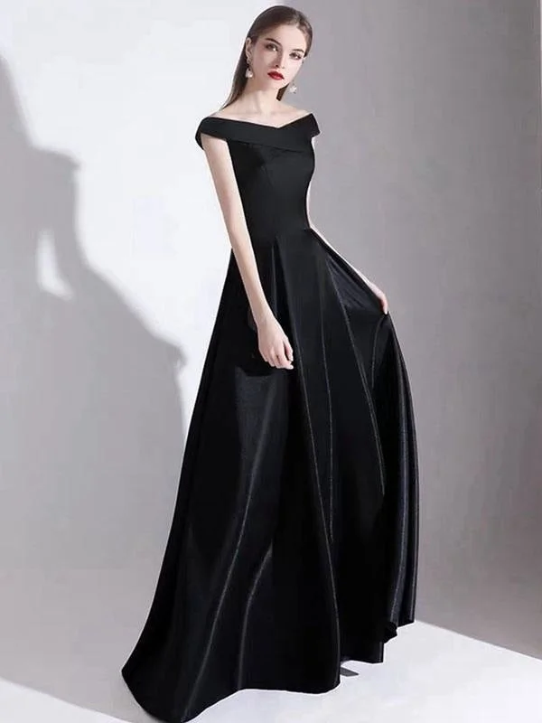 sleeveless evening dress-Evening Dress A Line Bateau Neck Satin Fabric Floor Length Formal Party Dresses