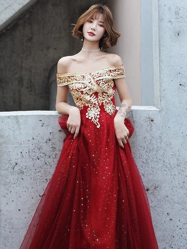 evening dress with beading-Evening Dress A-Line Bateau Neck Tulle Floor-Length Sequins Sequined Dress