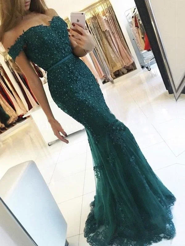 maxi evening dress-Evening Dress Mermaid Off The Shoulder Lace Lace Tulle Formal Party Dresses