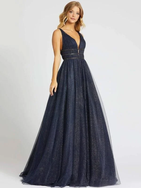 formal evening dress-Evening Dress Princess Silhouette V-Neck Sleeveless Backless Sequins Tulle Social Party Dresses