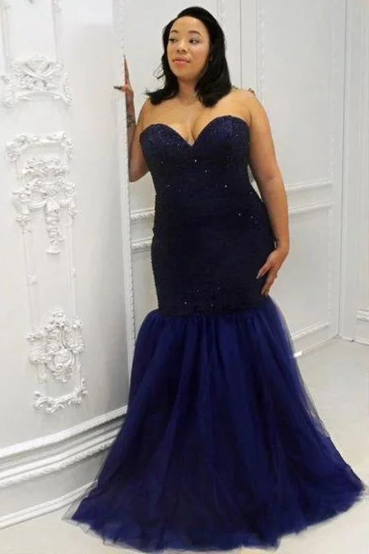 lace evening dress-Fascinating Fabulous Awesome Mermaid Sweetheart Sleeveless Sequin Floor-Length Tulle Plus Size Prom Dresses