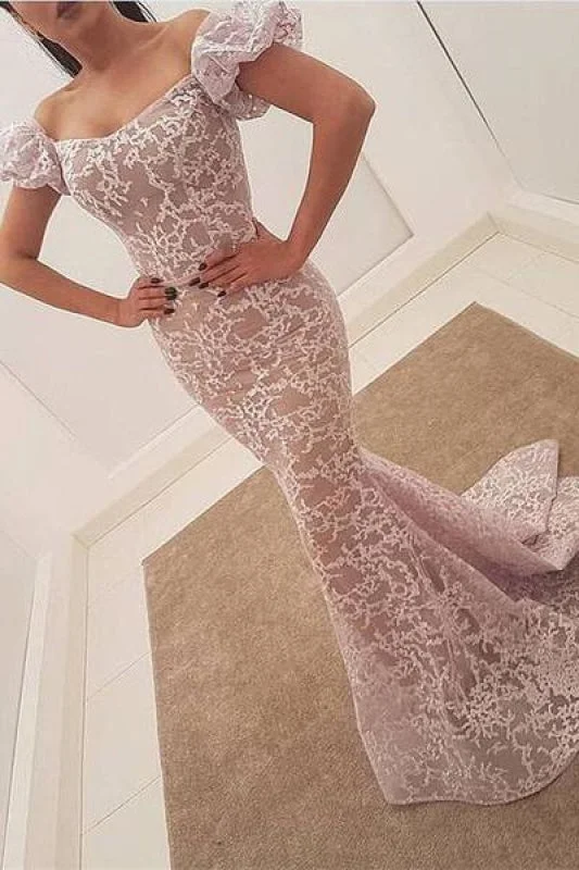 glitter evening dress-Gorgeous Bubble Sleeve Evening Dress | 2020 Mermaid Sequins Prom Party