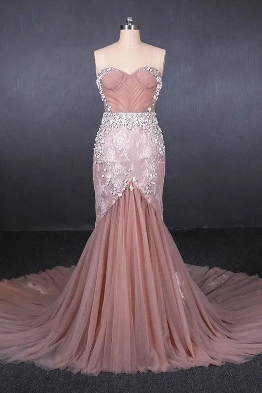 satin evening dress-Gorgeous Sweetheart Mermaid Tulle Prom Dress Long Evening Dresses