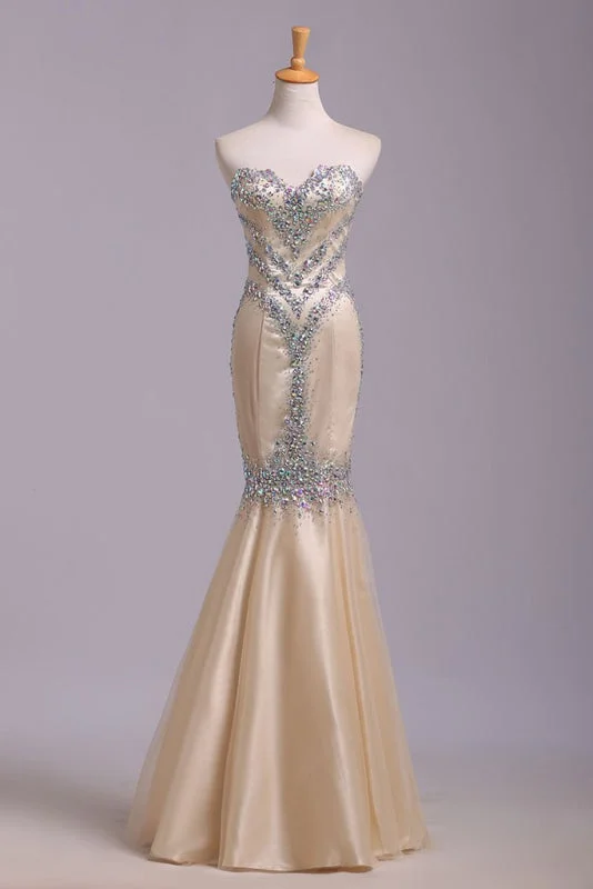 spaghetti strap evening dress-Graceful Awesome Fabulous Floor Length Sweetheart Sequined Mermaid Prom Evening Dress