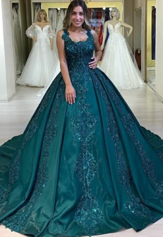 evening dress with ruffles-Green Blue Prom Dresses Pageant Gown