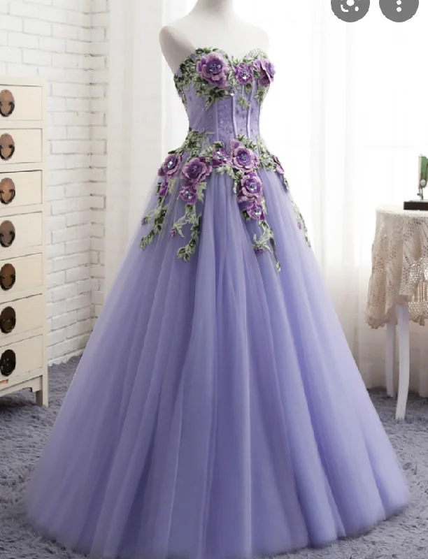 evening dress with open back-Lavender Prom Dresses with 3D Flowers