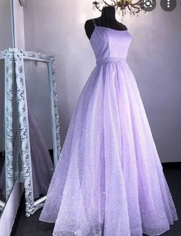 A-line evening dress-Light Lavender Prom Dresses Sparkly