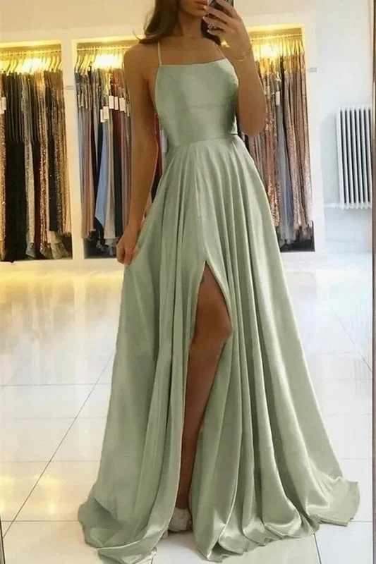 evening dress with back detail-Long Prom Dress with Slit