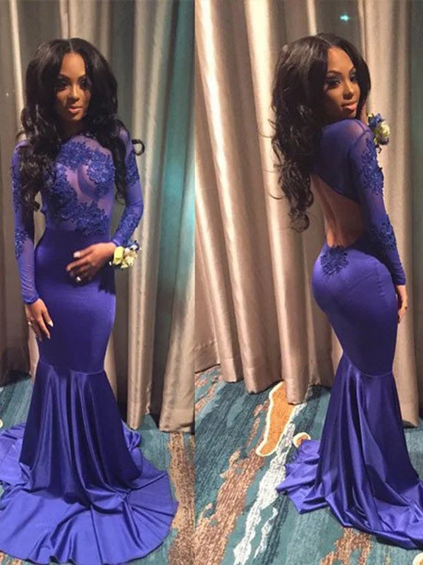 lace evening dress-Long Sleeves Mermaid Prom Dress With Lace Appliques