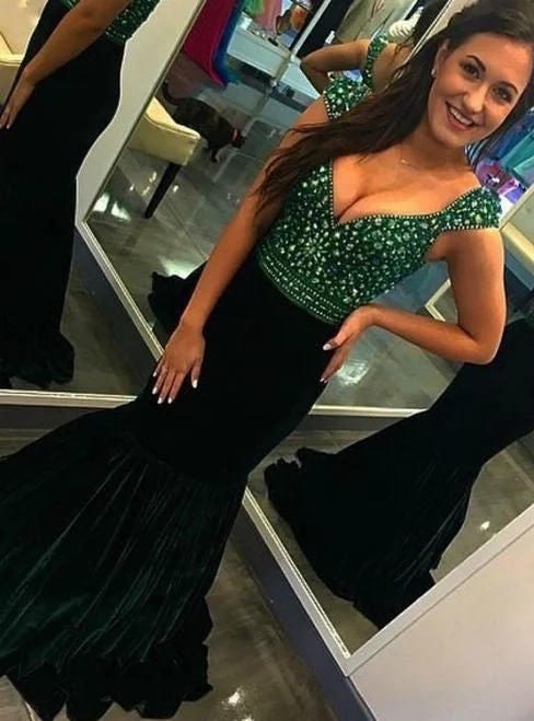 layered evening dress-Mermaid Prom Dresses Floor Length with Rhinestones