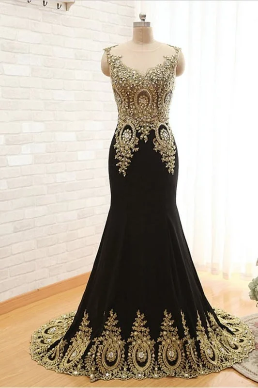 high-low evening dress-Mermaid Satin Appliques Beading Prom Dresses Evening Dress