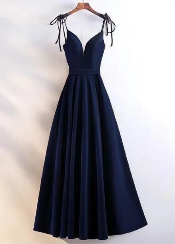 off shoulder evening dress-Navy Blue Prom Dresses Spaghetti Straps