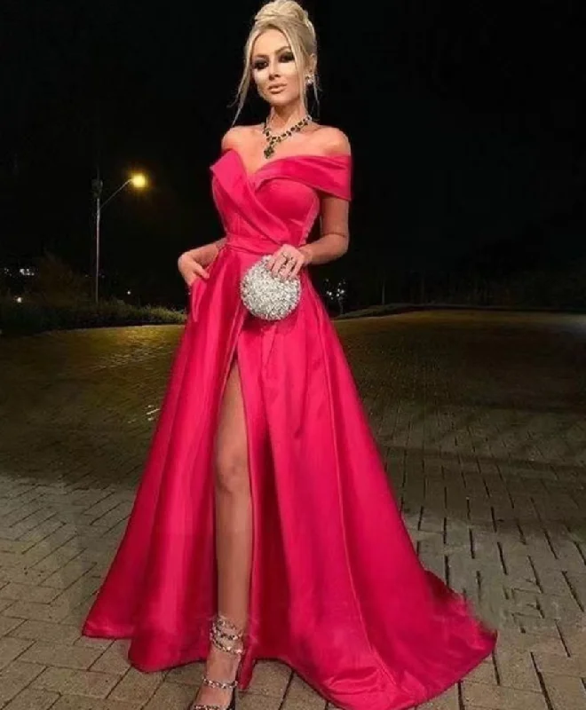 glittering evening gown-Off the Shoulder Slit Prom Dresses