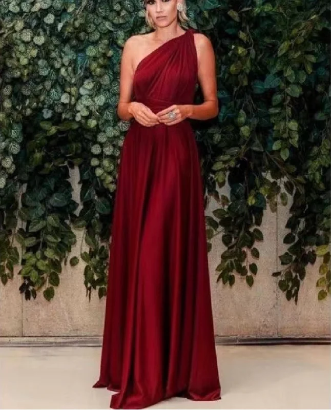 elegant evening dress-One Shoulder Burgundy Prom Dresses