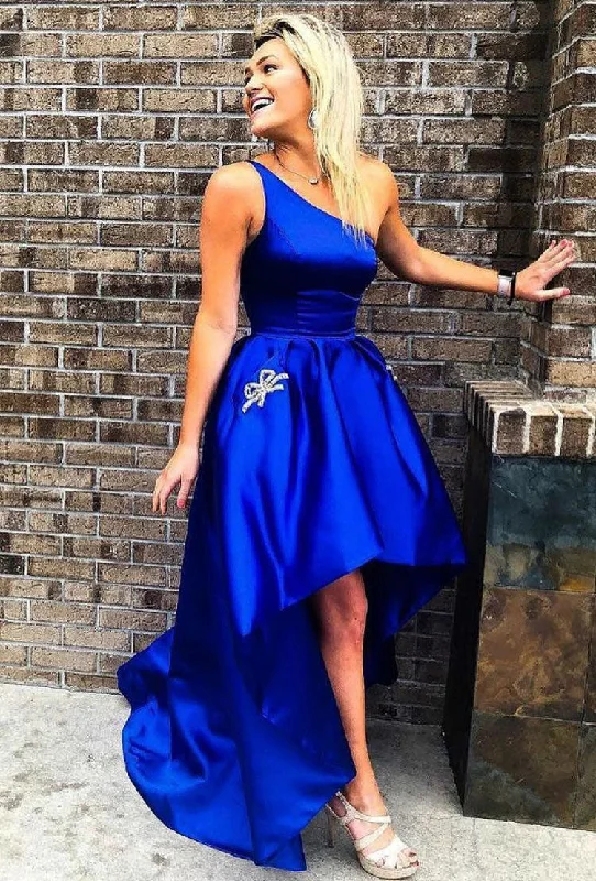 glamorous evening dress-One Shoulder Royal Blue Prom Dresses