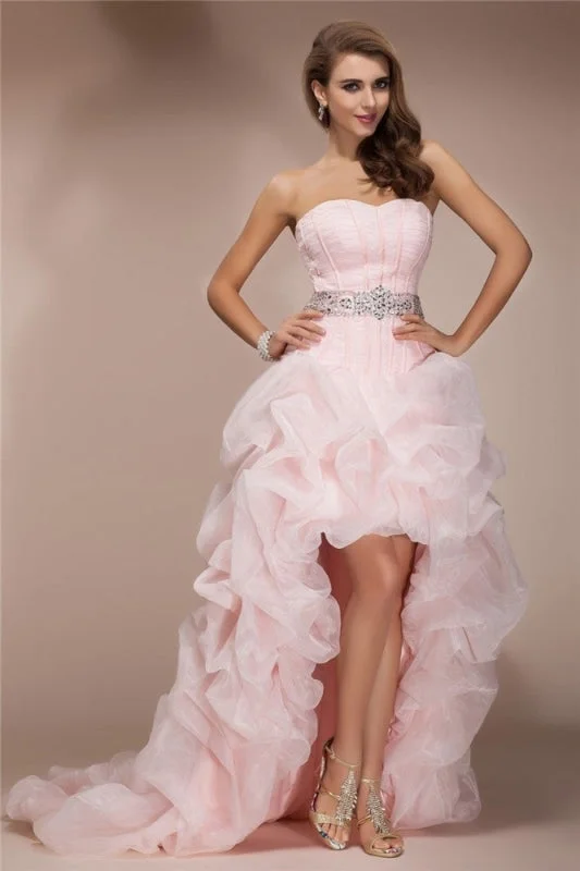 evening dress with beading-A-Line/Princess Sweetheart Sleeveless High Low Beading Organza Dresses