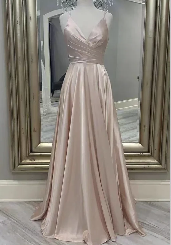 backless evening dress-Prom Dresses Champagne Floor Length