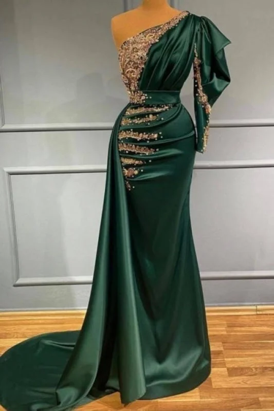 evening dress with sequins-Prom dresses dark green Long Evening dresses with sleeves