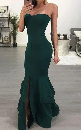 evening dress with sheer sleeves-Prom Dresses Slit Mermaid Floor Length