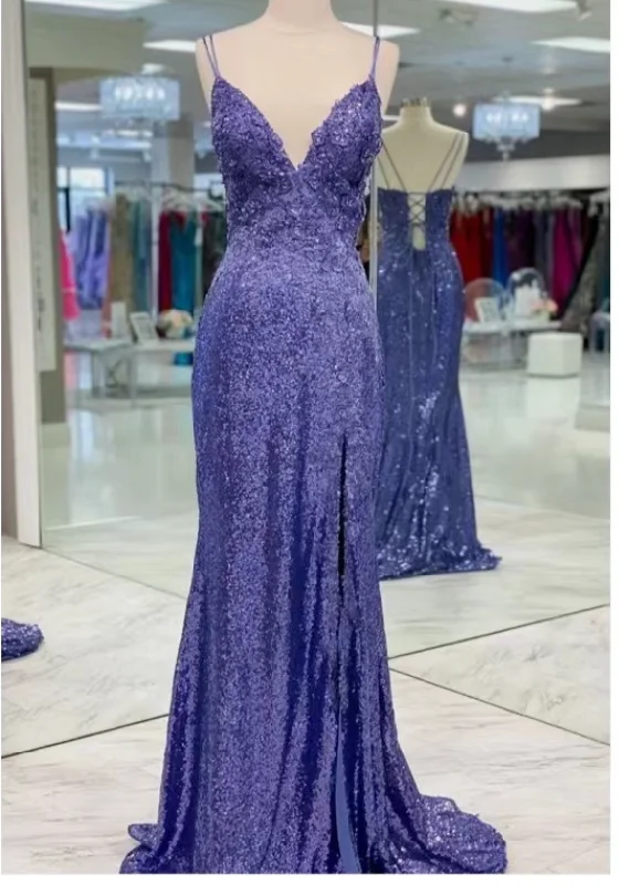 plus size evening gown-Purple Prom Dresses Lace