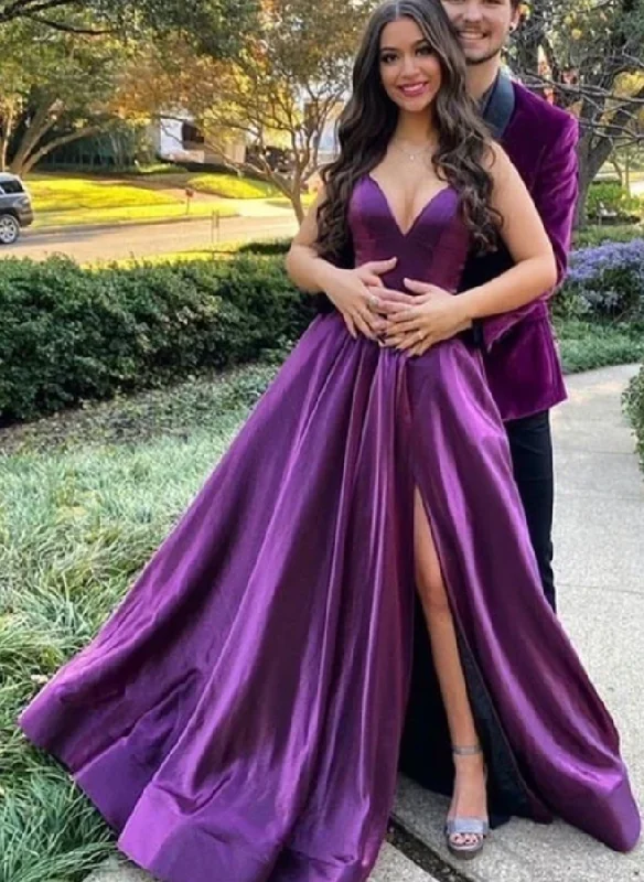 elegant evening dress-Purple Prom Dresses Spaghetti Straps