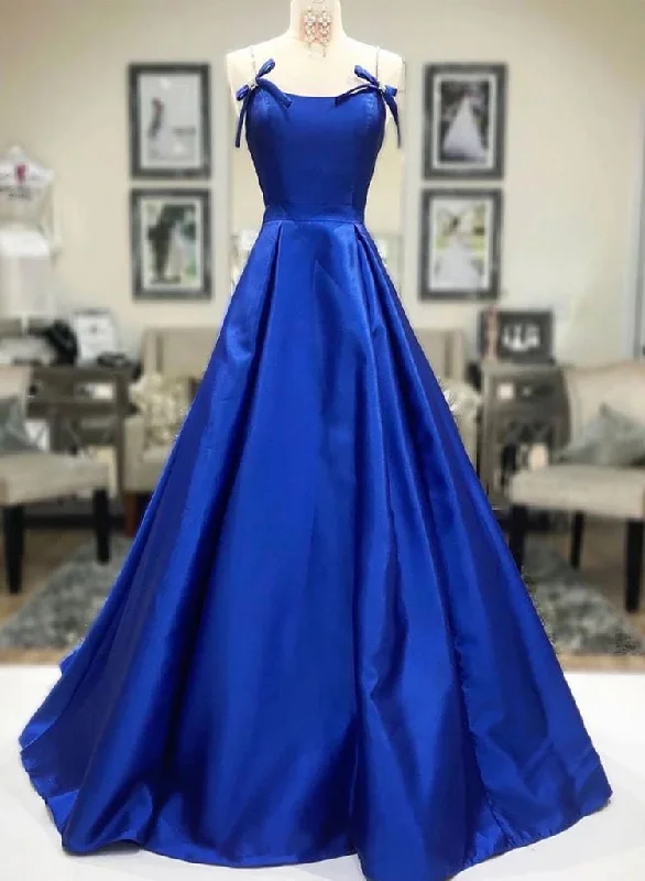 elegant evening dress-Royal Blue Long Prom Dresses with Bowknots