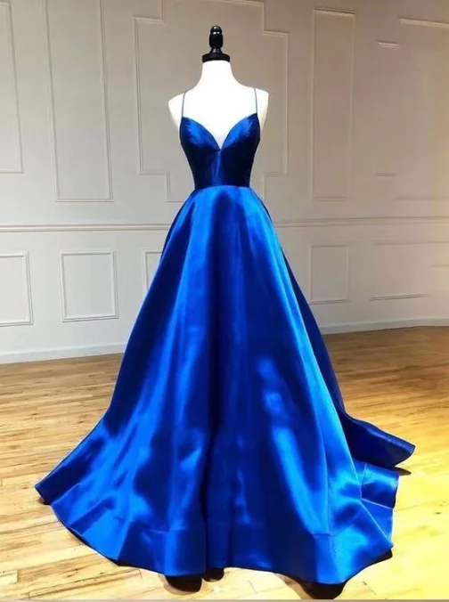 evening dress with jacket-Royal Blue Prom Dresses Criss Cross Back