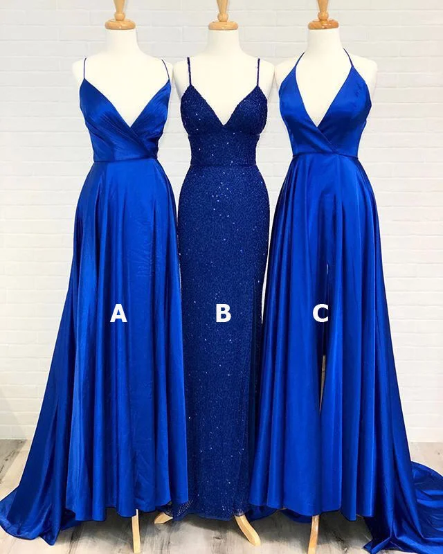 evening dress with embroidery-Royal Blue Prom Dresses Evening Gown