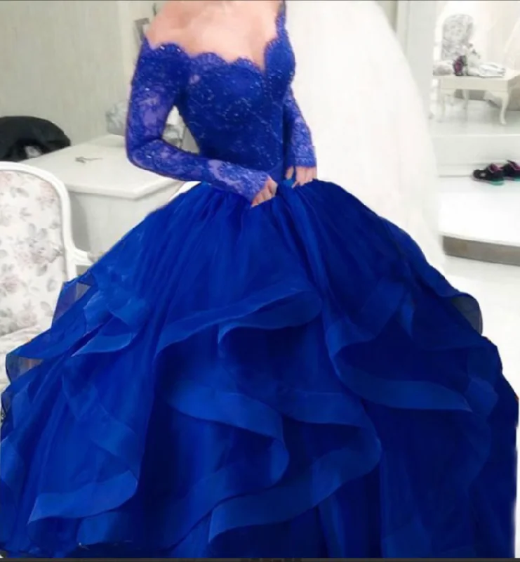 evening dress with crystals-Royal Blue Prom Dresses Pageant Gown