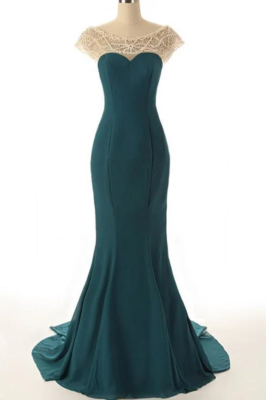 evening dress with open back-Sexy Mermaid Dagreen Prom Dress With Pearls