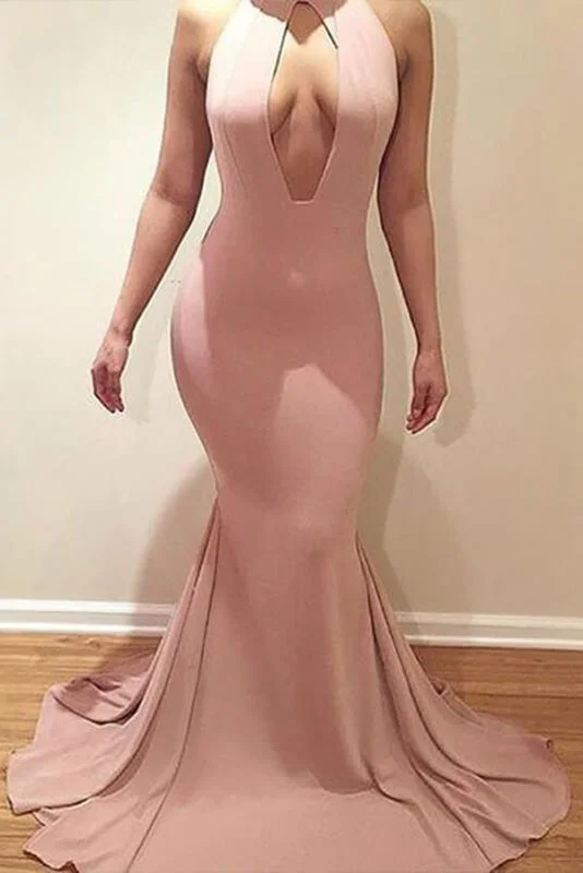 evening dress with slit-Sexy Mermaid Ruffles Sleeveless Sweep Train Plus Size Evening Dresses with Keyhole