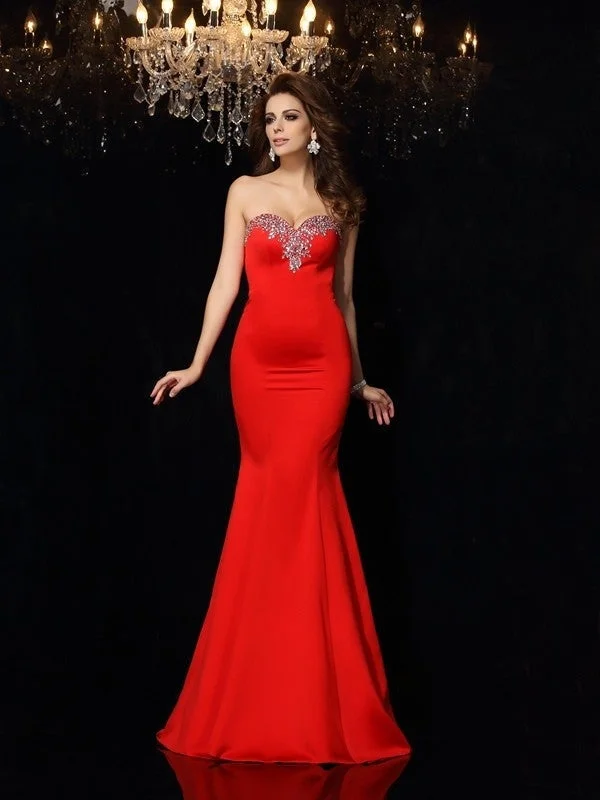 backless evening dress-Sheath/Column Sweetheart Beading Sleeveless Long Satin Dresses