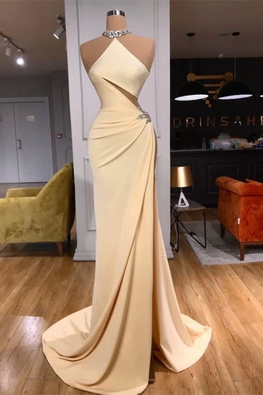 sleeveless evening dress-Simple Sleeveless Long Evening Dress Mermaid Prom Dress with Side Slit