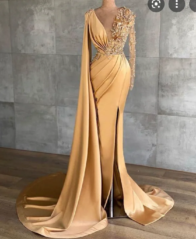 evening dress with pleats-Single Length Prom Dresses Slit