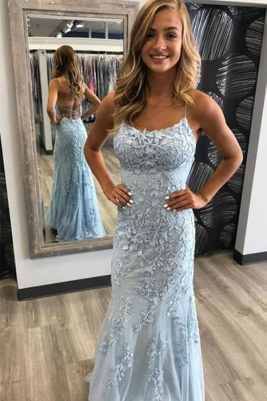 evening dress with high slit-Baby Blue Mermaid Prom Dresses | Stock in USA