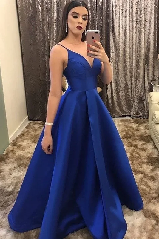 satin evening dress-Spaghetti Straps Long Prom Dresses Evening Gown