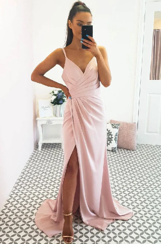 cocktail evening dress-Spaghetti Straps Split Side Prom Dresses Long under 100