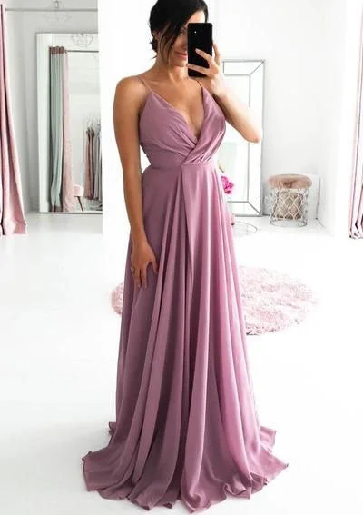 layered evening dress-Spaghetti Straps V Neck Prom Dresses under 100