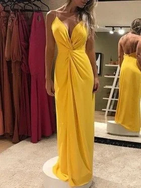 vintage-inspired evening dress-Spaghetti Straps Yellow Prom Dresses under 100